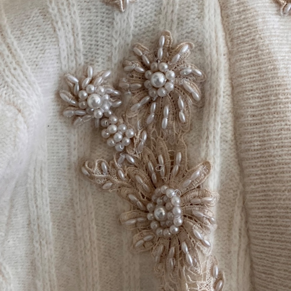 Vintage ivory Angora long sleeve, open front cardigan - Picture 8 of 15